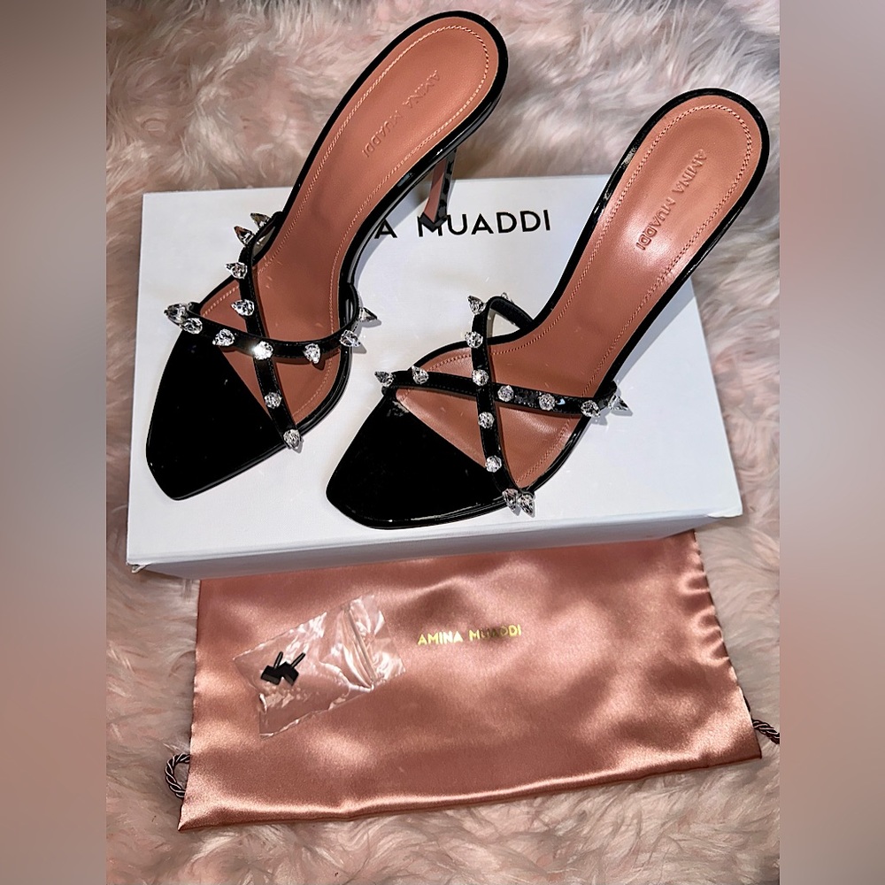 AMINA MUADDI FELI SLIPPER BLACK PATENT